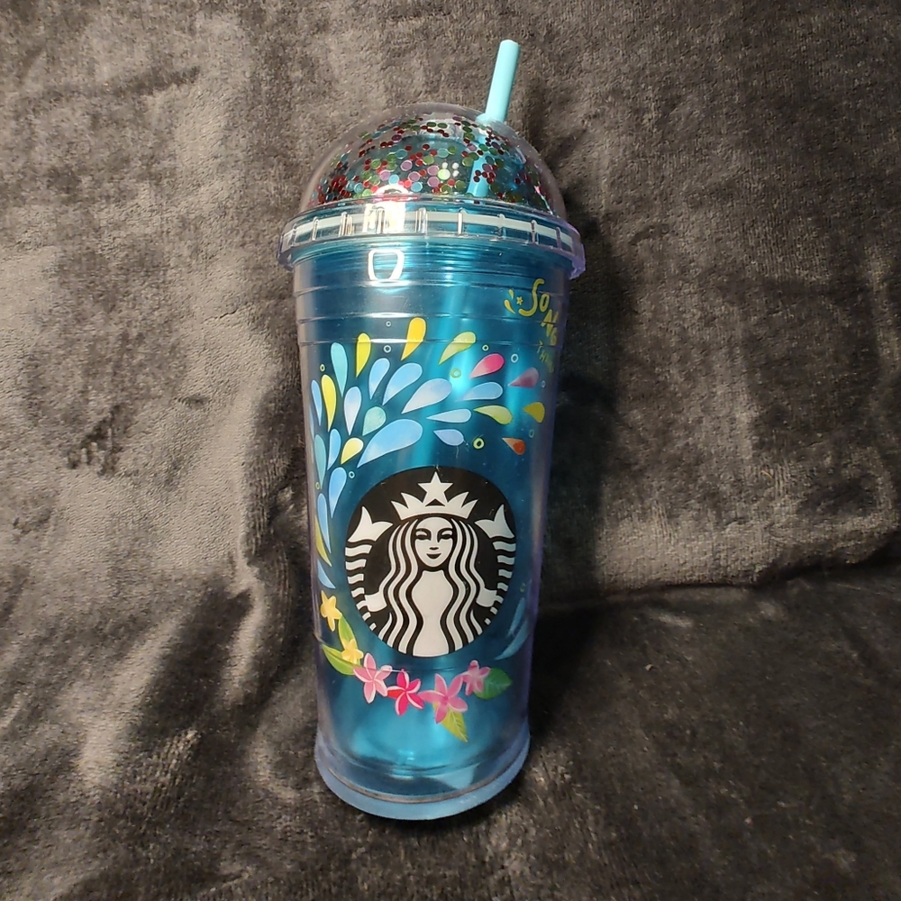 2020 Starbucks Songkran Water Festival Blue Splash Plastic Glittering Dome Lid